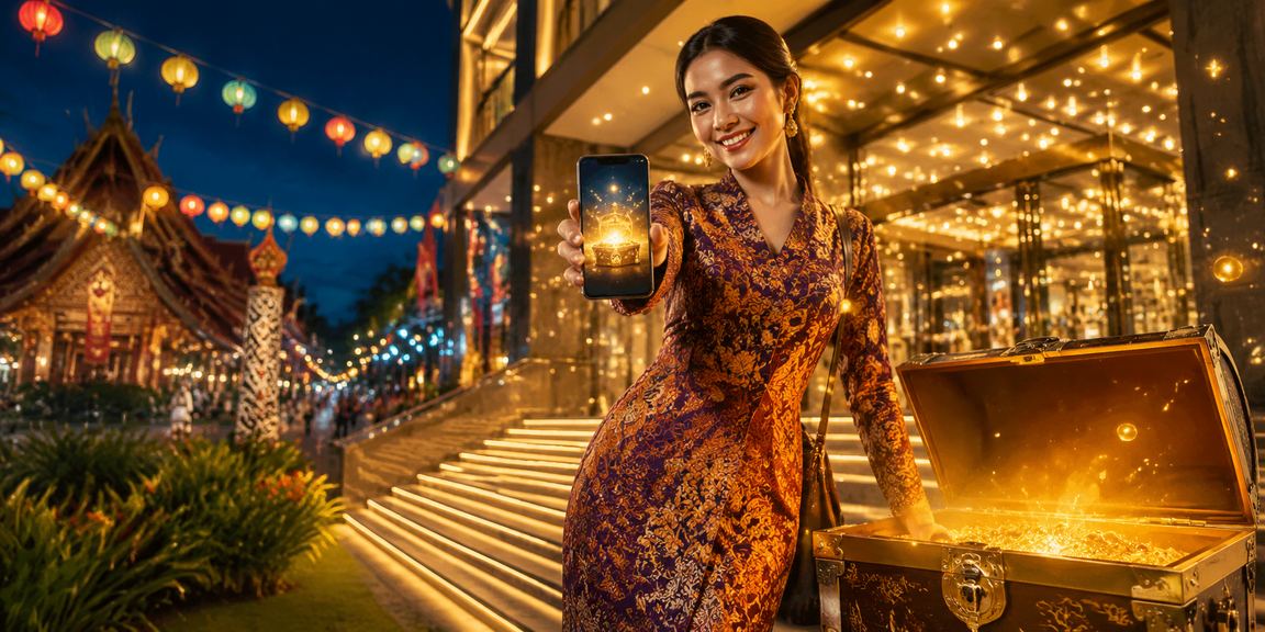 Female player from Sarawak in batik attire using anh20 for jackpot and lottery